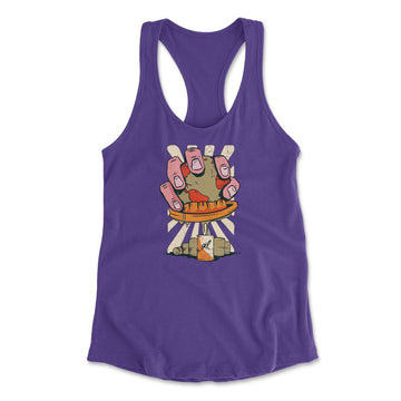 Planet Oil Squeezer Womens Racerback Tank in Purple Rush color
